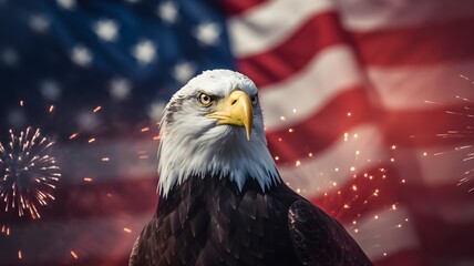 Bald Eagle, American Flag, Fireworks: 4th of July