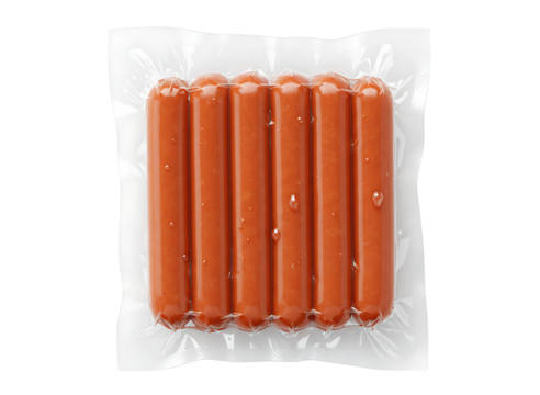 hot dogs in vacuum sealed package isolated on transparent background