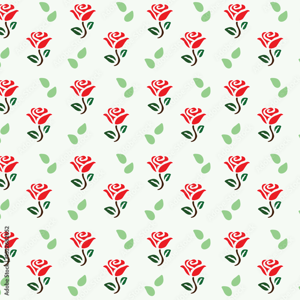 Fototapete seamless pattern with red roses and day dear text on light background