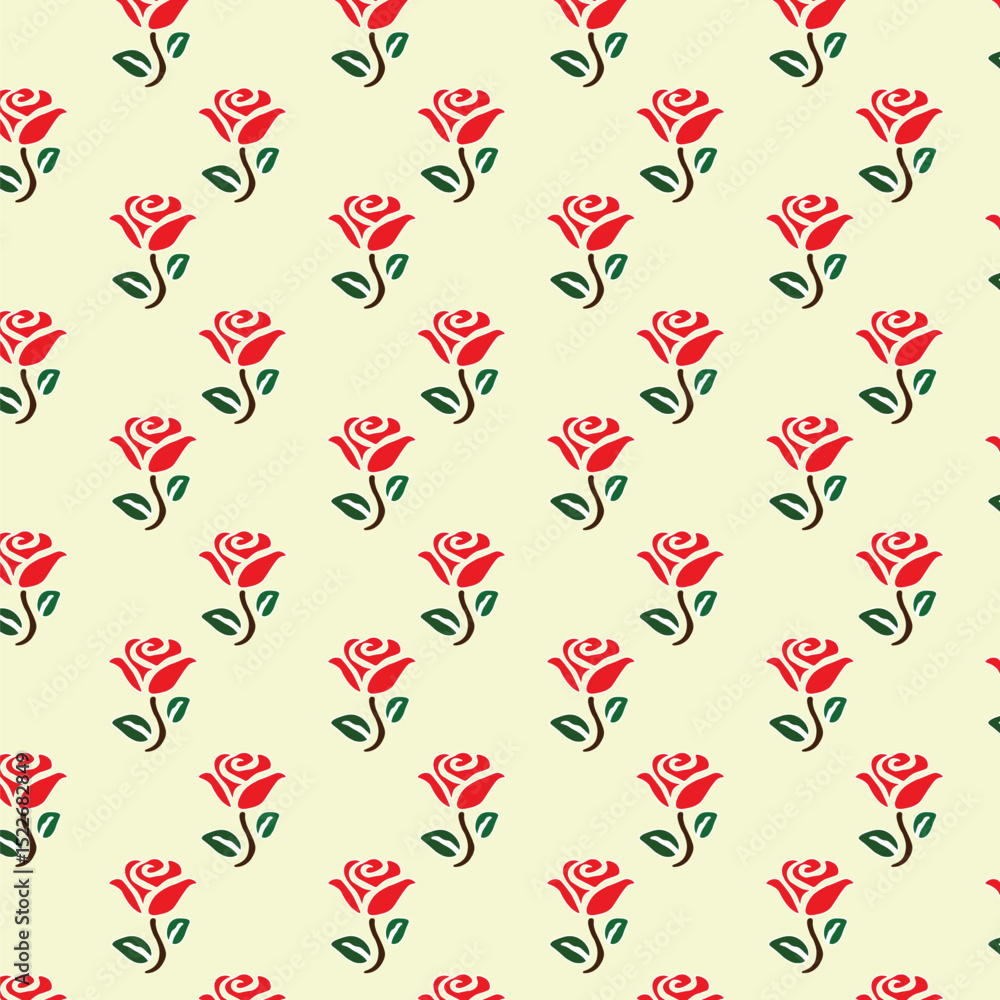 Fototapete seamless pattern with red roses and day dear text on light background