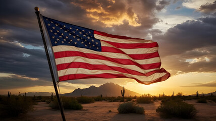 American Flag Sunset Desert Landscape