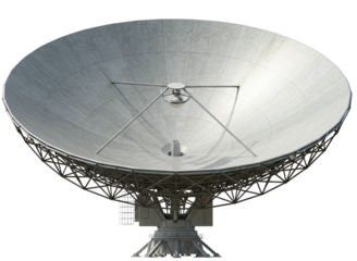 Large satellite dish antenna isolated on transparent background