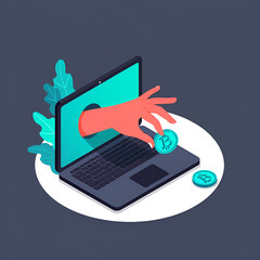 Hand Stealing Bitcoin from Laptop – Cybercrime and Cryptocurrency Theft Concept Illustration

