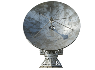 Large satellite dish antenna isolated on transparent background