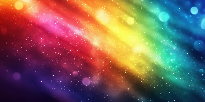 Colorful abstract background with vibrant rainbow streaks and glowing particles in a cosmic setting