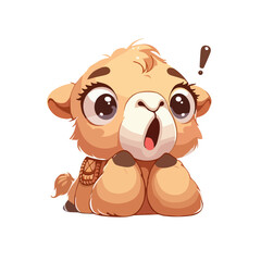 Obraz premium Cute cartoon camel with big eyes expressing surprise 