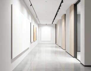 Obraz premium Modern Art Gallery Interior with Track Lighting and Blank Canvas Displays