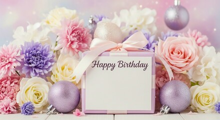 Birthday & Celebration Gift Box Backgrounds Gift Box Flat Lay with Flowers & Decorations on Various Backgrounds