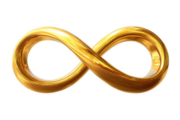 Golden infinity symbol with reflective shine on black background, cut out