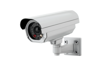 Outdoor surveillance camera mounted on wall for security, cut out