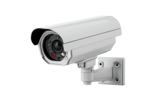 Outdoor surveillance camera mounted on wall for security, cut out - Powered by Adobe