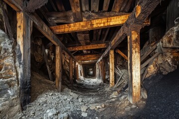 Exploring an abandoned coal mine wooden beams and gigapixel detail in a forgotten industrial landscape