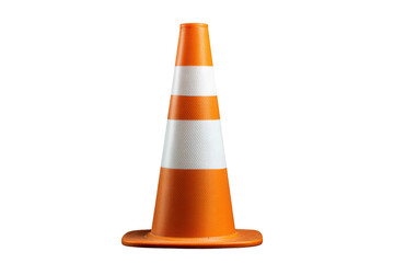 Orange traffic cone with reflective white stripe on black background, cut out