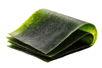 Folded edible seaweed sheet isolated on black background, cut out