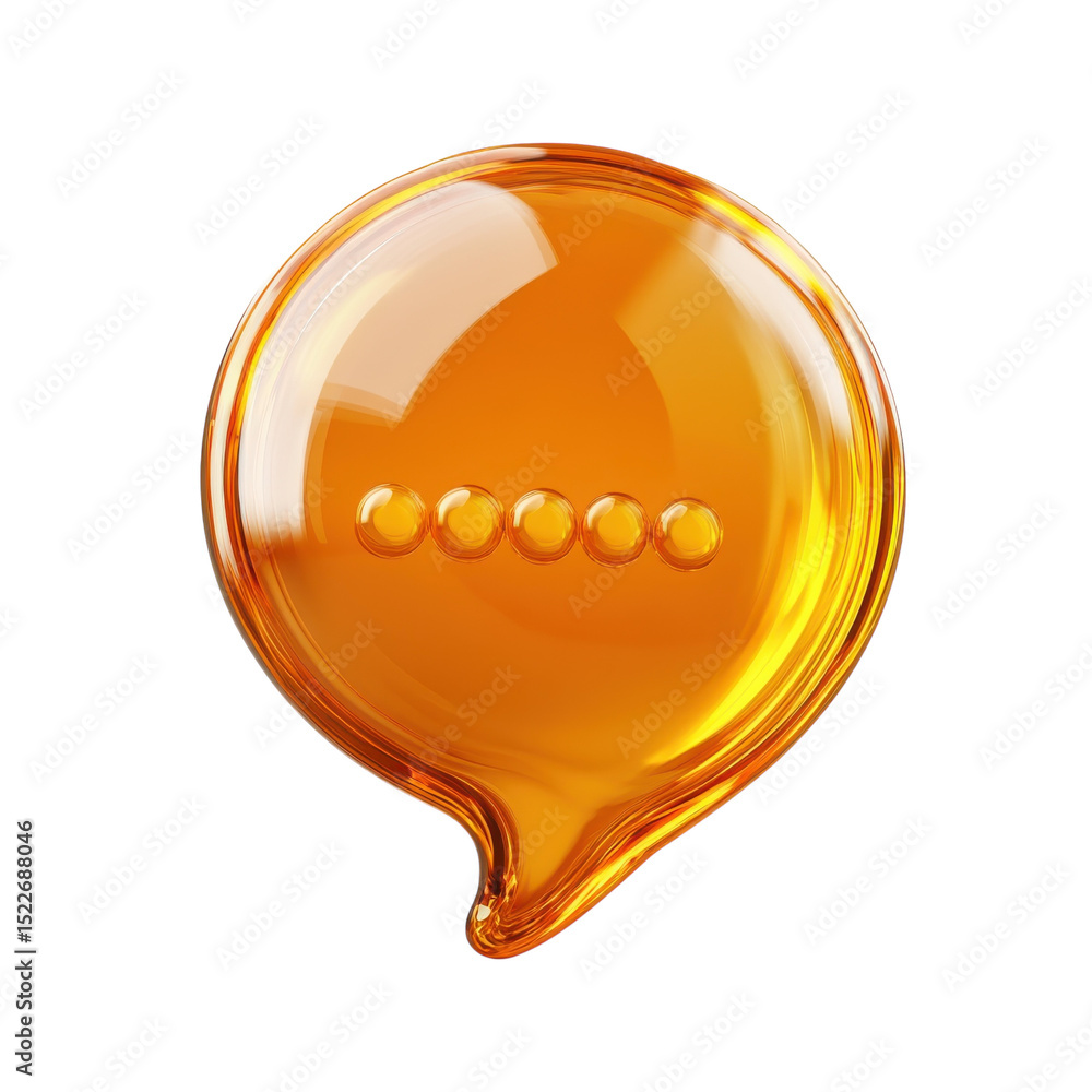 Poster golden message bubble typing indicator orange icon glossy chat vector on transparent background