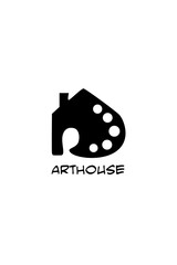 Minimalist vector logo combining a house and an artist’s palette, symbolizing an art studio, creative space, or community project under the name “Arthouse.”