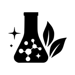 Lab flask icon set. Natural pharmacology symbol