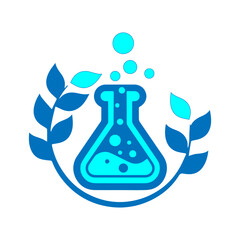 Lab flask icon set. Natural pharmacology symbol