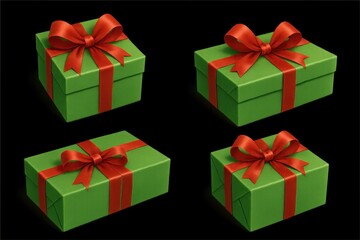 Obraz premium green gift boxes with red bows isolated on transparent background.