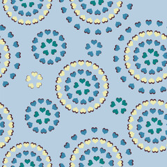 seamless yellow and blue 3D effect Heart circular textured background pattern for textiles ,dress, wallpapers