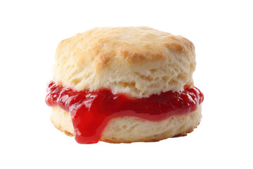 Fresh biscuit with strawberry jam filling, cut out