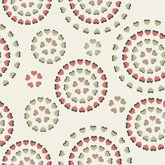 seamless beige and red 3D effect Heart circular textured background pattern for textiles ,dress, wallpapers