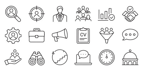Business and employment icons representing different aspects of career and human resources