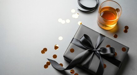 Masculine Gift Box Flat Lay with Accessories & Dark Backgrounds Modern Black Gift Flatlays for Men Dark Luxury Flatlay with Gift Boxes