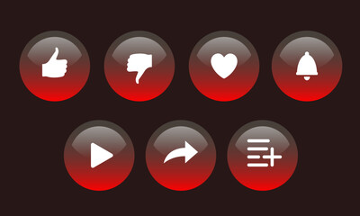Buttons for the video interface. Like buttons, share, add to favorites. Vector set