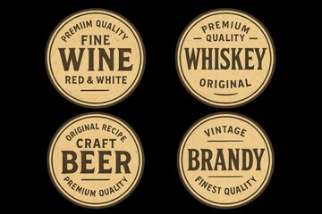Fototapeta premium vintage whiskey labels featuring intricate designs and ornate typography isolated on transparent background.