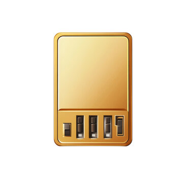 Golden data storage device on dark background memory hardware electronic on transparent background