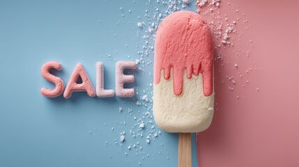 ice cream shaped like the word "SALE", melting slightly,