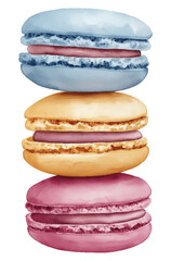 Pastel watercolor macarons watercolor clipart on white background