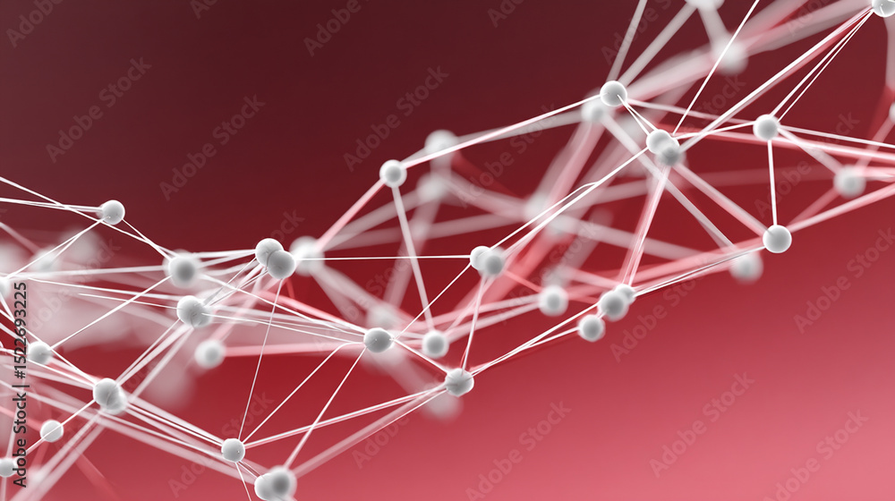 Aufkleber abstract illustration of a connected network with spherical nodes on a red background