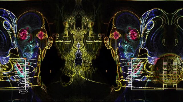 Neon Human Heads with Data Visualizations and HUD Elements