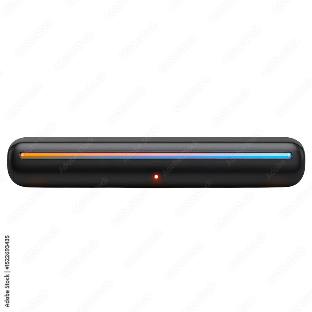 Poster modern sleek black device with vibrant led light bar and indicator on transparent background