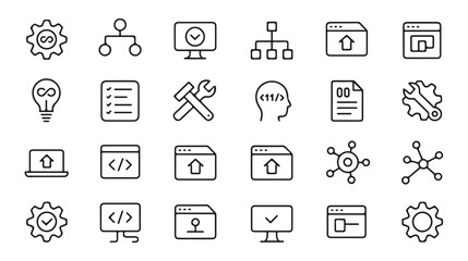 Collection of software development and web design icons with outline style