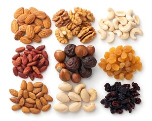 nuts and dried fruits isolated on white background