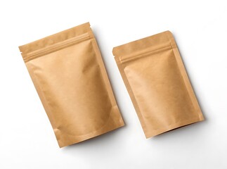 two brown paper pouch mockup isolated on white background