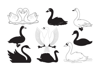 Swan vector, Swan clipart, Swan silhouette