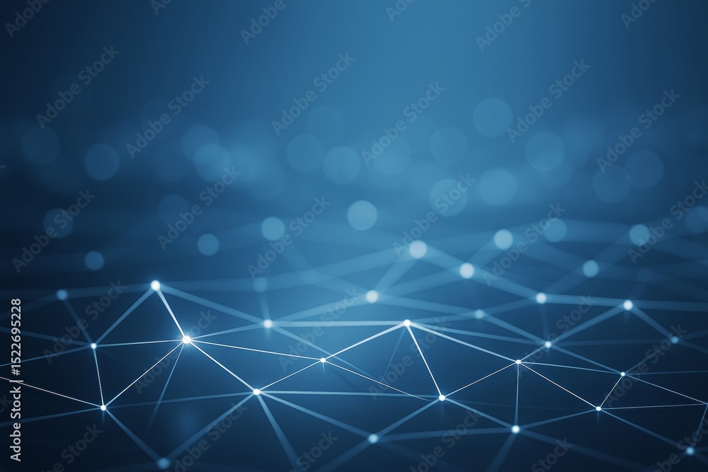 Aufkleber Abstract blue digital network background with glowing light points and connecting lines on a dark gradient backdrop, futuristic technology concept.