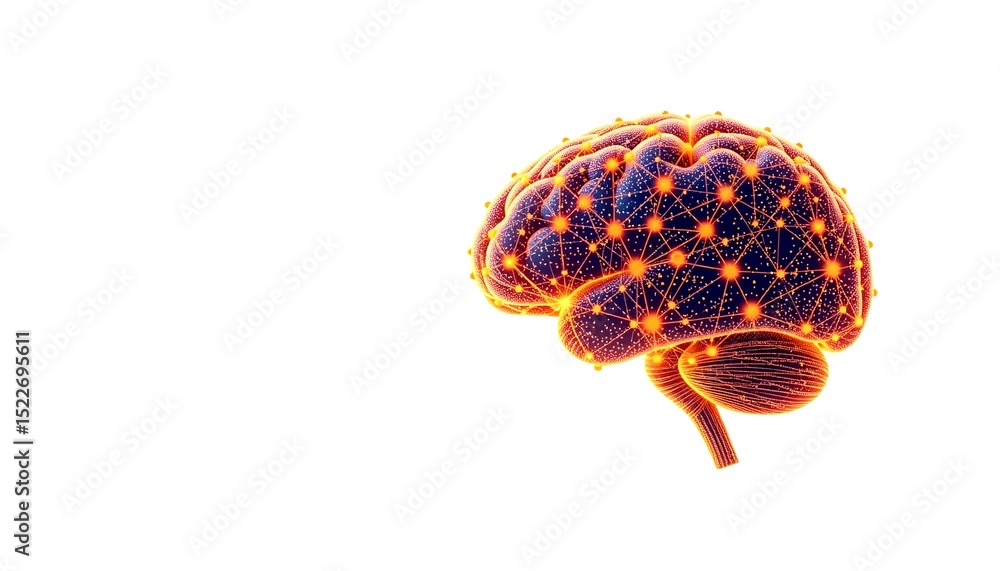 Aufkleber an intricate digital brain glowing with interconnected nodes and lines. Symbolizing intelligence, neural networks, and technological advancement