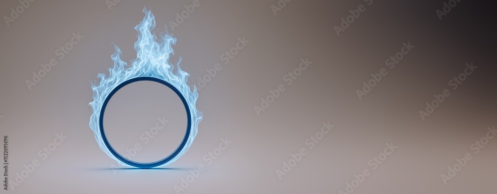 Poster blue flaming ring on clean gradient background with copy space for modern advertising or design mock