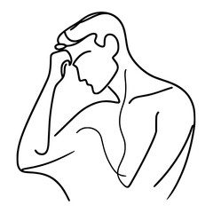 Abstract single line drawing of a man in thoughtful pose  