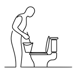 Person cleaning toilet with bucket in a minimalist outline style concept of single line outline vector  