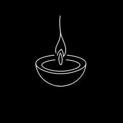 Simple line drawing of a candle with flame on black background - Concept of single line outline vector  