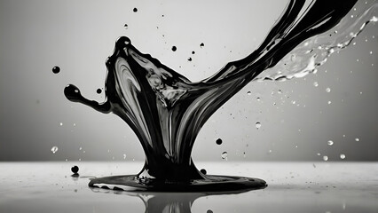 a shiny black liquid on a white background