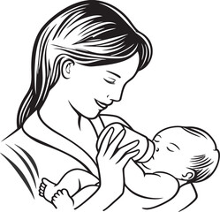 Mother feeding baby icon vector illustration on transparent background.