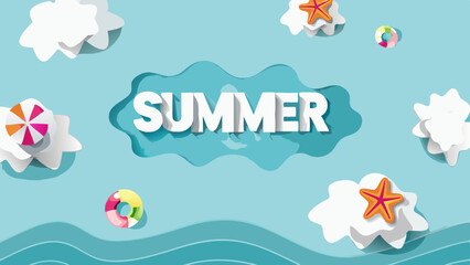 Dive into the Summer Spirit with Playful Beach Elements and the Word Summer Floating on a Teal Sea