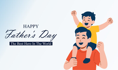 Happy Father's Day! Vector cute illustration of dad with children. Drawings Father's Day with holiday wishes for postcards, posters, banner.